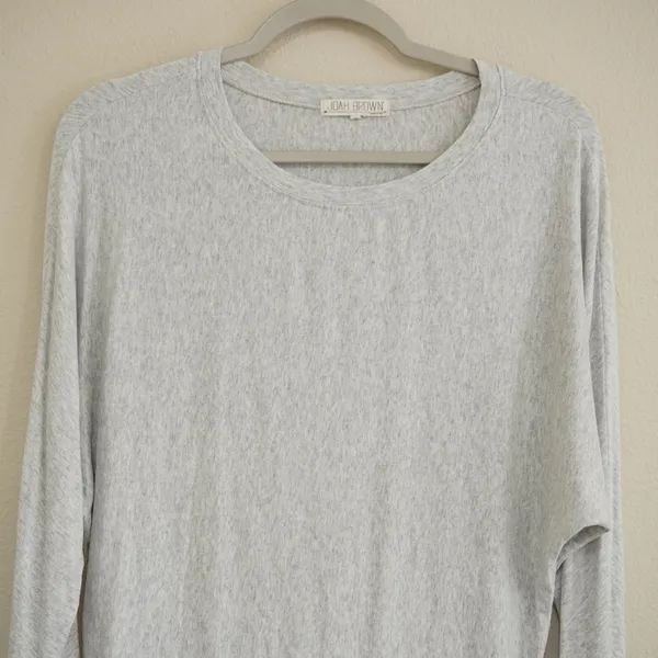 Joah Brown Long Sleeve Shirt Grey Heathered Dolman One Size Cozy Athleisure Soft - Image 2