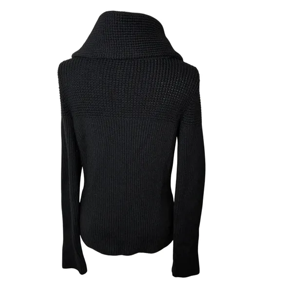 Ann Taylor Merino Wool Chunky Ribbed Cardigan Black Collared Button Front Size M - Image 3
