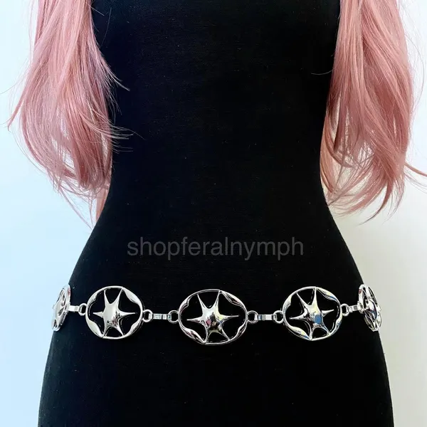 Silver Liquid Chrome Y2K Starburst Chain Belt, Fits 26-44 Inches, X7GA1372 - Image 4