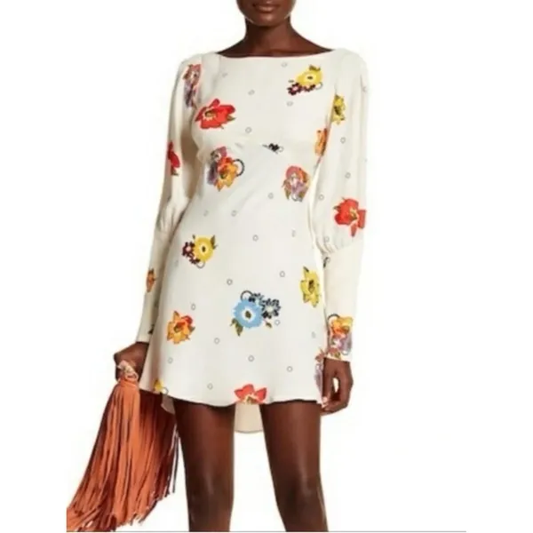 Free People Heart of Gold‎ Cream Floral Cold Shoulder Mini Dress Size 0 OB802996 - Image 3