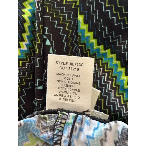 Fig & Flower Wide‎ Leg Pants Size Small Black Blue Lime Coral Abstract Zig Zag - Image 6