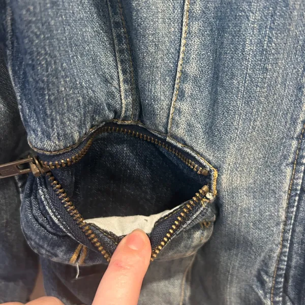 Old Navy Womens Medium Blue Denim Military Safari Jacket Zip Cargo Pockets Y2K - Image 11