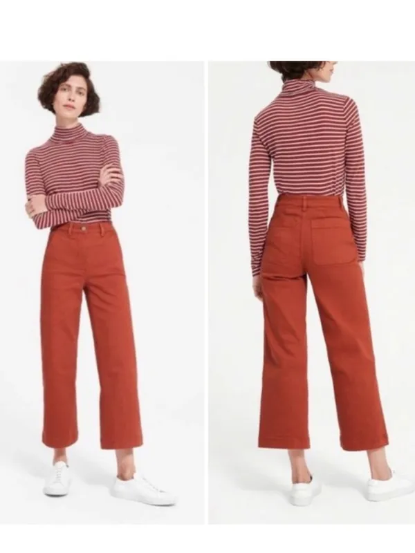 $98 Everlane Wide Leg Crop Jeans in rust orange terracotta size 0 - Image 2
