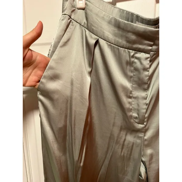 Abercrombie and Fitch Satin Tailored Wide Leg Pant Sage Size 33 Long - Image 8