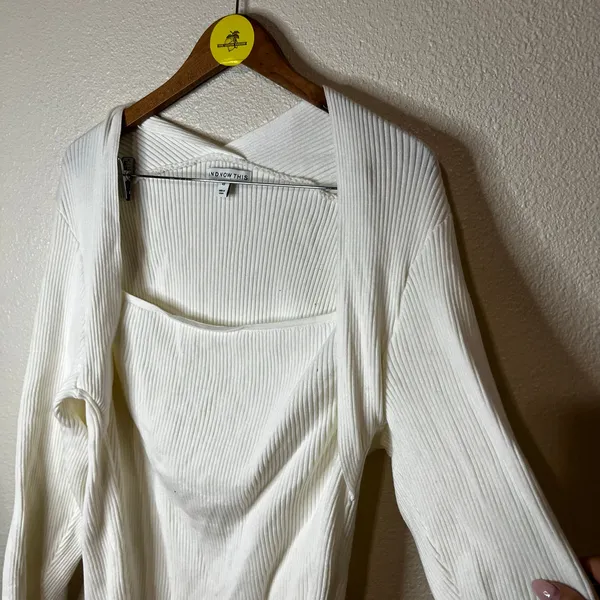 And Now This white ribbed Queen Anne neckline sweater blouse WOMENS 3X plus - Image 2