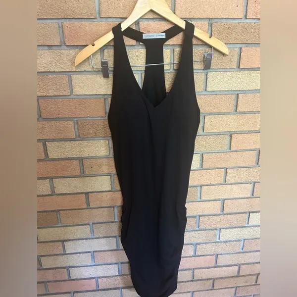 Athleta Black Racerback Ruched Tank Body con Padded Dress Size Small Petite SP - Image 3