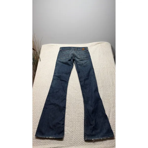 Y2K Lucky Brand Women Blue Distressed Flare Leg Jeans Size 0/25 Inseam USA - Image 2