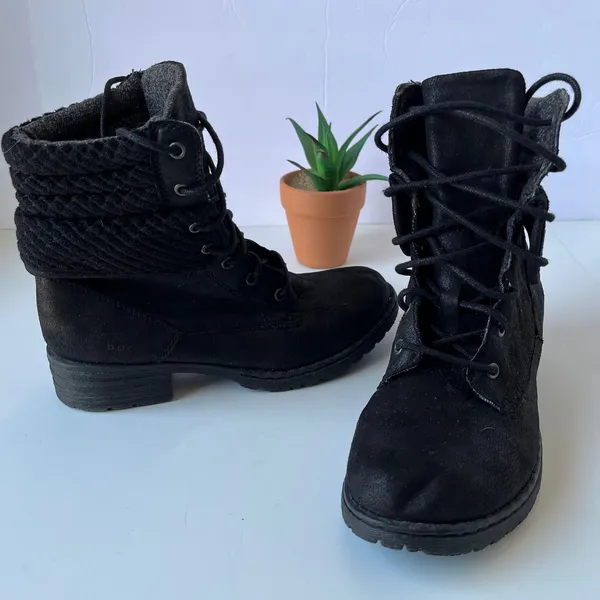 BOC Combat Womens Boots Size 6M Y2K Knit Cuff Boho Grunge Black Stacked Heel - Image 12