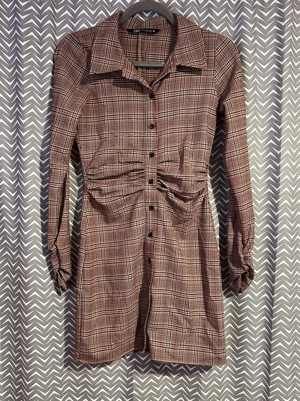 Zara | Plaid Button Down Shirt Dress, XS - Image 2