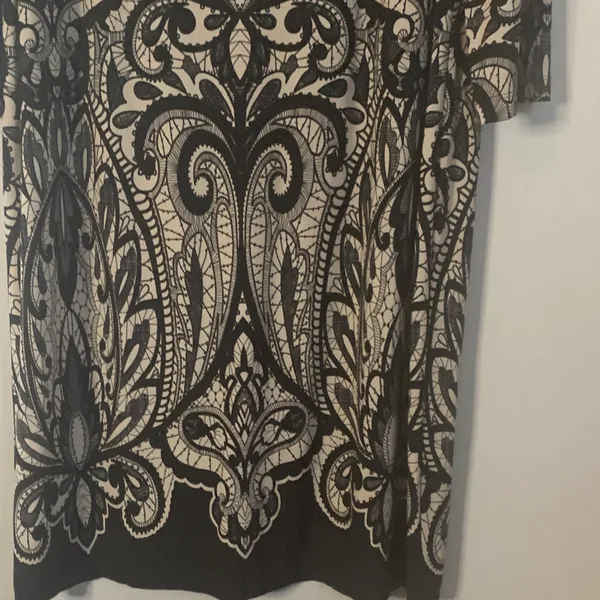 Chico's Black and Cream Long Sleeve Dress - Image 3