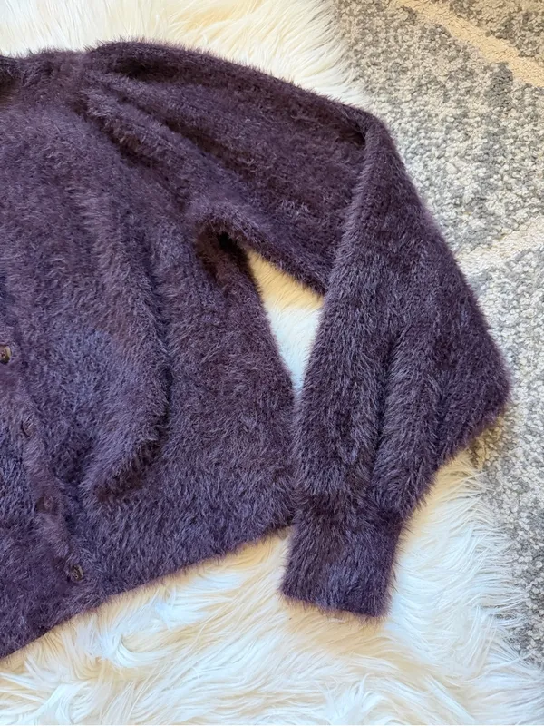 Old Navy eyelash crop cardigan sweater Purple - Image 4