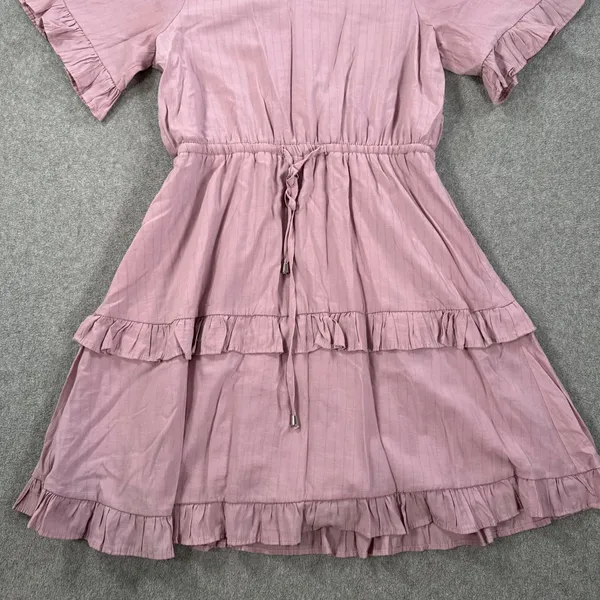 L Love V-Neck Ruffle Tiered Dress Size Small Purple Short Sleeve V-Neck Flare - Image 5