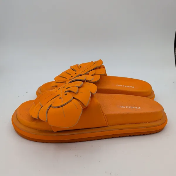 Farm Rio Orange Monstera Leaf Leather Platform Slide Sandals Womens‎ US 8 EU 39 - Image 3
