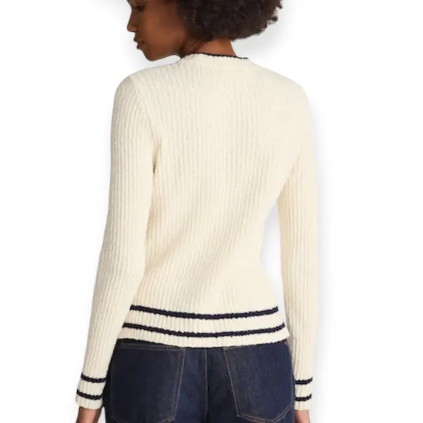 NWT Madewell Boucle Knit Crewneck Sweater Size Large Cream Navy Stripe - Image 3