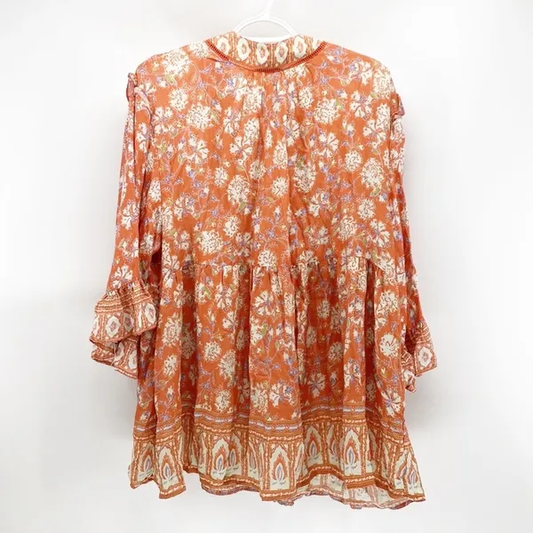 C&C California Boho Printed Ruffle Blouse Tunic Top deep v neck - Image 3