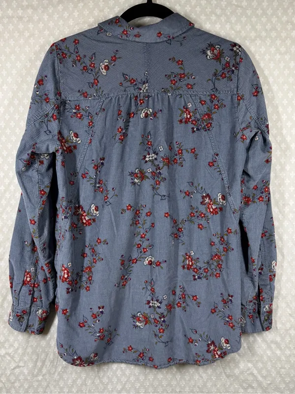 Anthropologie Building 13 Blue Red Floral Button Down Corduroy Top‎ - Image 6
