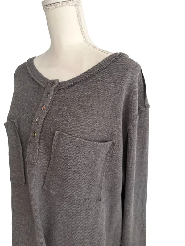POL Gray Henley Soft Long Sleeve Top Size Large - Image 2