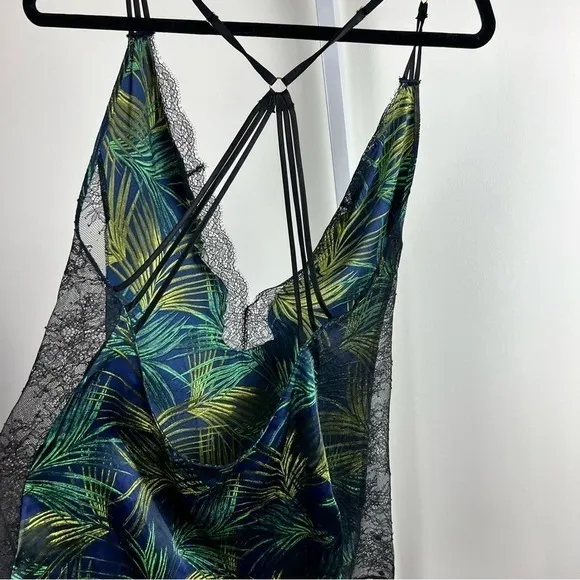 Victoria's Secret Tropical Palm Lace Trim Strappy Slip Chemise L Large - Image 7