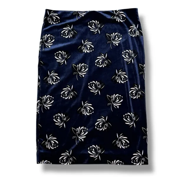 Loft Floral‎ Print Velvet Straight Pencil Skirt Navy Blue Medium - Image 13