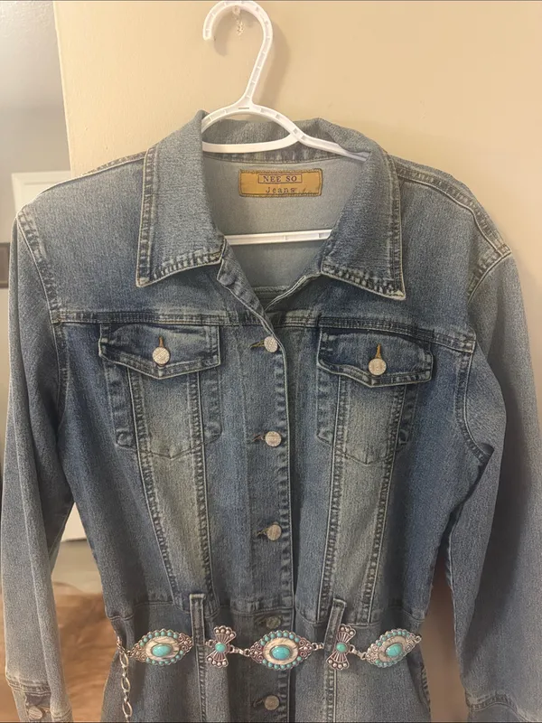 Vintage Medium Wash Denim Button-Down Western Dress / Jacket M - Image 6