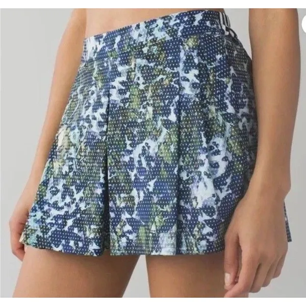 Lululemon City Skort Womens 8 Blue Green Floral Zip Pockets Tennis Pickleball - Image 2