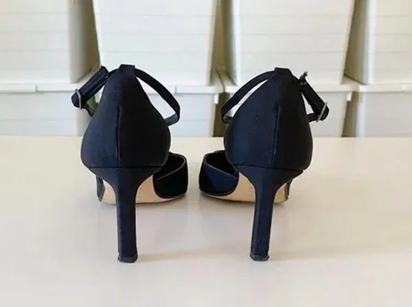 Vintage 90s Strappy Pointed Toe Heels Black Size 6 - Image 5