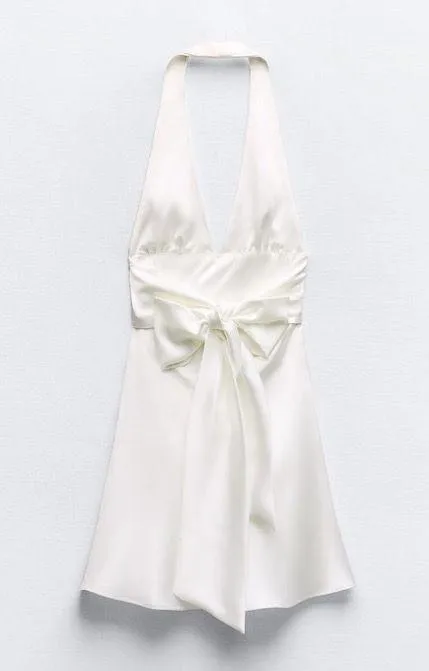 Zara halter dress satin white effect bow back tied wedding party coctail shower - Image 10