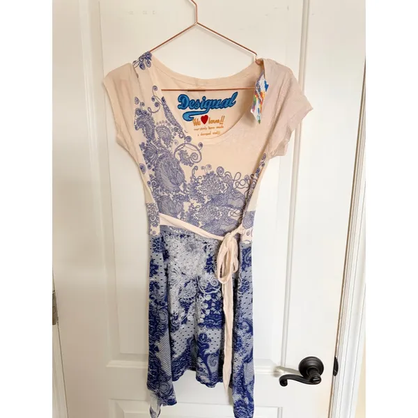 Desigual Womens Cream‎ Blue Paisley Lace Print Tunic Dress Size M NWT - Image 3