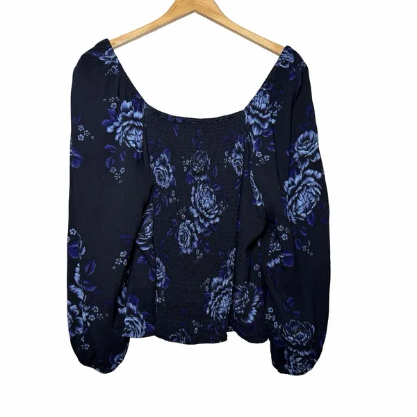 Old Navy Floral Babydoll Blouse XL Square Neck Blue Long Sleeve Cottagecore - Image 4
