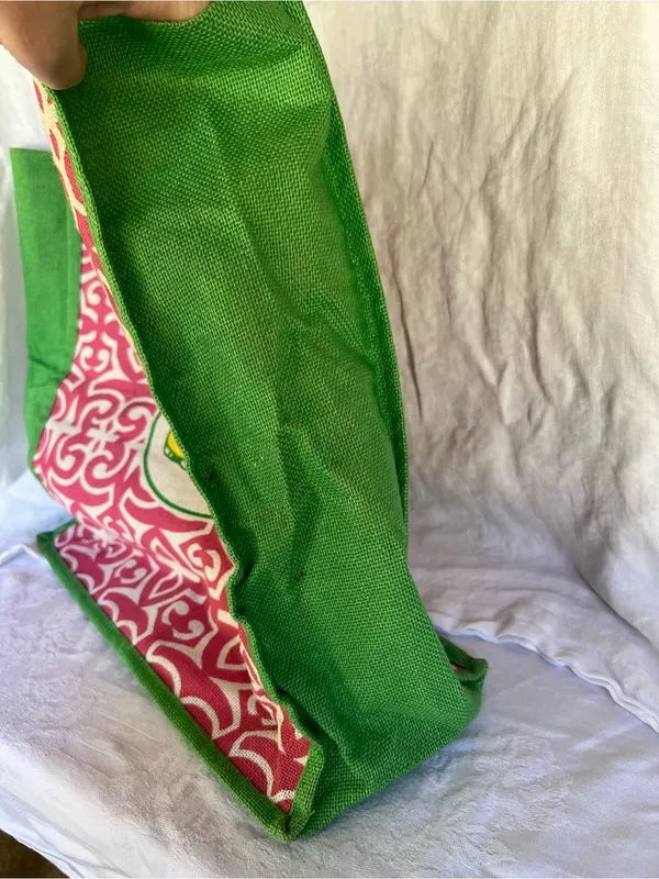 Masters Pink & Green Patterned Tote Bag with Yellow Logo - Image 9
