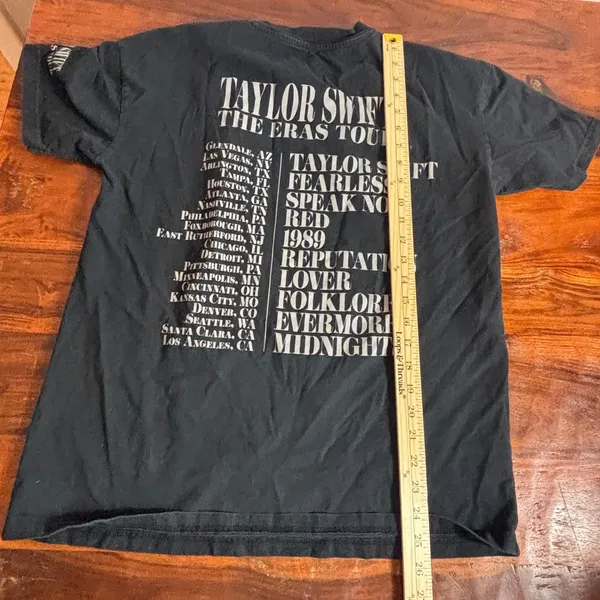 Taylor Swift The Eras Tour Black‎ Graphic T-Shirt Concert Merch Small US Dates - Image 7