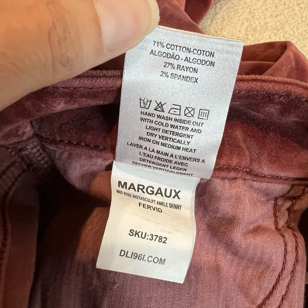 DL1961 Margaux Instasculpt Dusty Rose Velvet Ankle Pants Size 29 Skinny Stretch‎ - Image 4