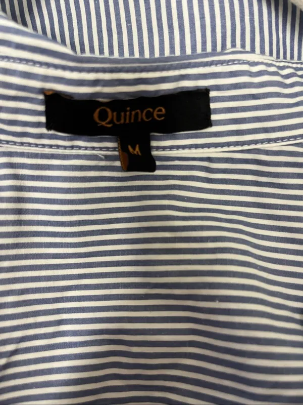 Quince 100% Organic Cotton Poplin button down blue/white stripe shirt size M - Image 2