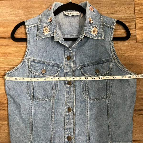 Vintage 90s 00s Tangibles Blue Denim Vest with Floral Embroidery - Image 5