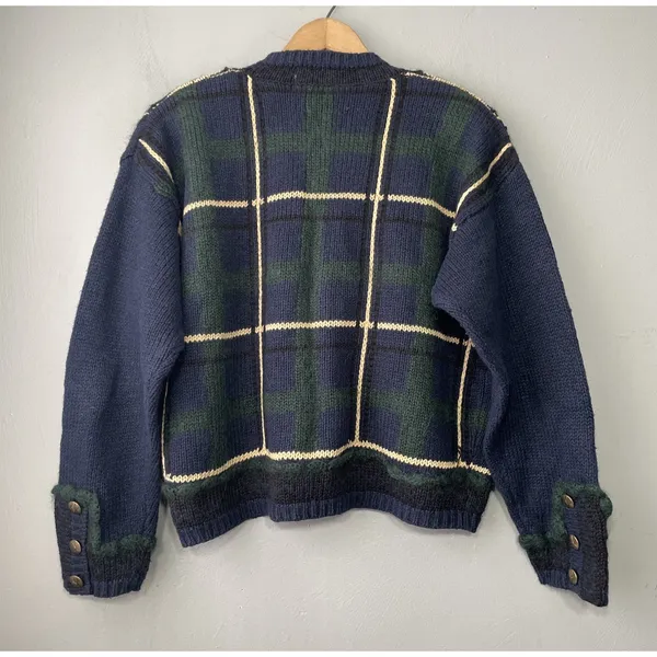 Christopher & Banks Vintage Boxy Plaid Sweater Size Medium Cardigan Old Money Twee Dark Academia - Image 4