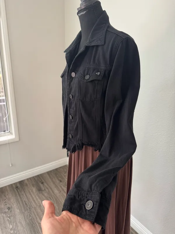 Hidden Los Angeles Black Denim Raw Hem Jacket Size Small - Image 4