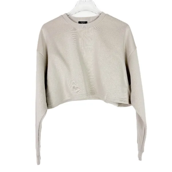 NWT IVL Collective Cropped Crewneck Sweatshirt Cotton Fleece Stone Size Medium M - Image 2