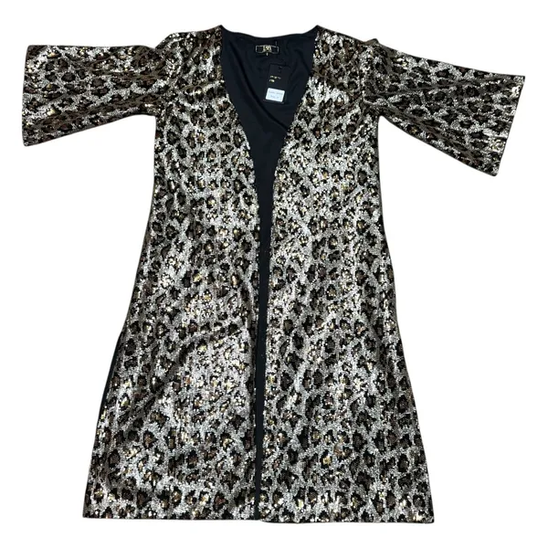 L&B Open Front Mid Length Kimono Leopard Sequin Small - Image 6