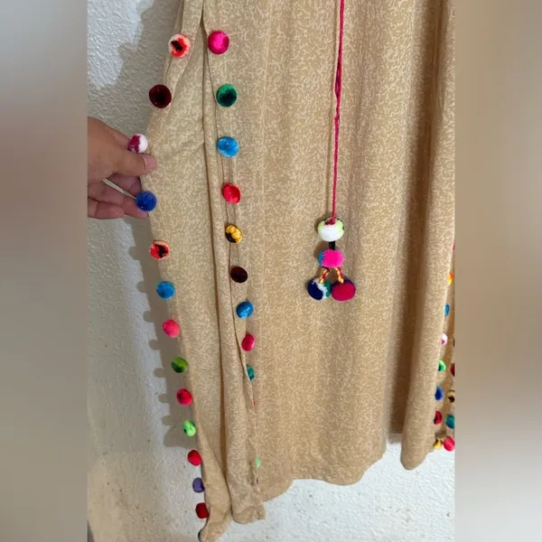 Pitusa Santorini Tan Maxi Dress with Pom Pom Trim petite size - Image 5