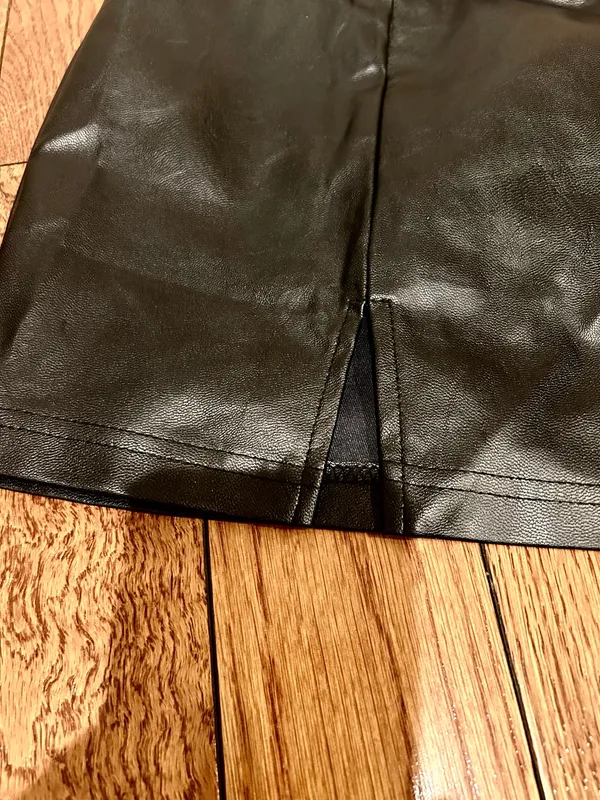 SHEIN NWOT Sexy High Waist Notch Hem Leather A-Line /two front slits L - Image 3