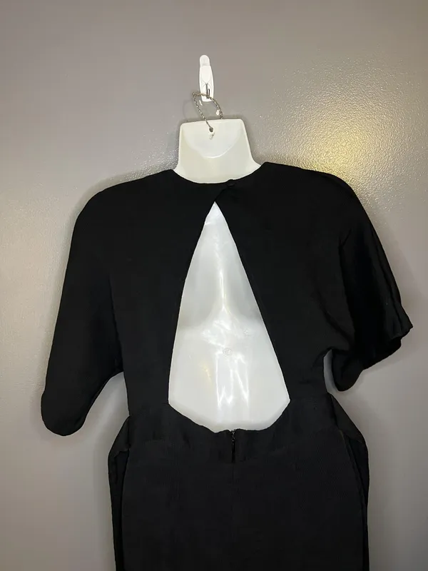 Topshop Dress Womens 6 Black V Neck Kimono Sleeve Cutout Back Tie Waist Midi - Image 7
