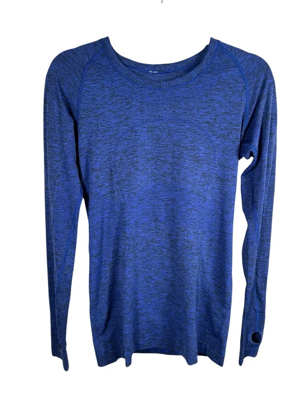 Lululemon Swiftly Tech‎ Long Sleeve Crew Heathered Sapphire Blue Size 8 - Image 4