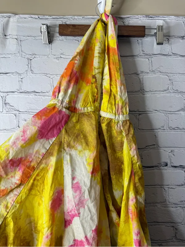 Zara Yellow & Pink Tie-Dye Flowy Halter Dress size small - Image 2