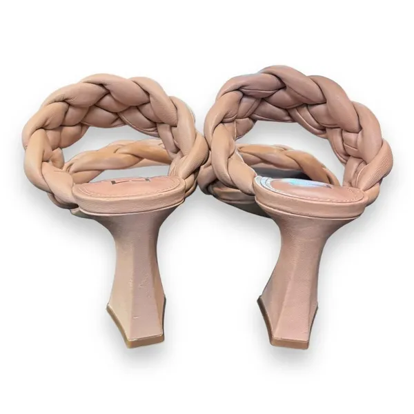 Marc Fisher Womens Hammy Heeled Sandal 8.5M Leather Chunky‎ Woven Straps Beige - Image 3