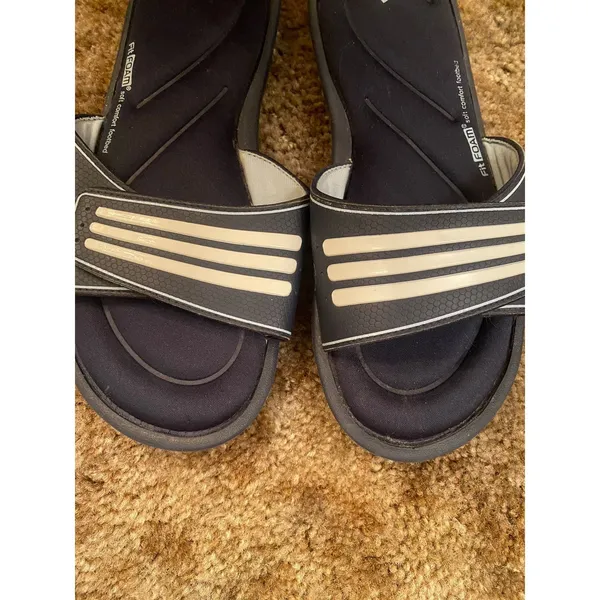 Adidas FitFoam Comfort Slides Navy White Women's Size 9 Three Stripe Adjustable - Image 3
