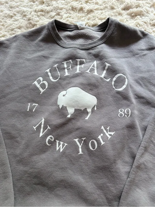 Gildan Buffalo Gray Crewneck Sweatshirt with White Logo - Image 2