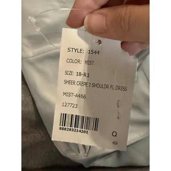 NWT After Six 1544 Size 18 R1 Mist Light Blue Thin One Shoulder Maxi Dress Crepe - Image 6