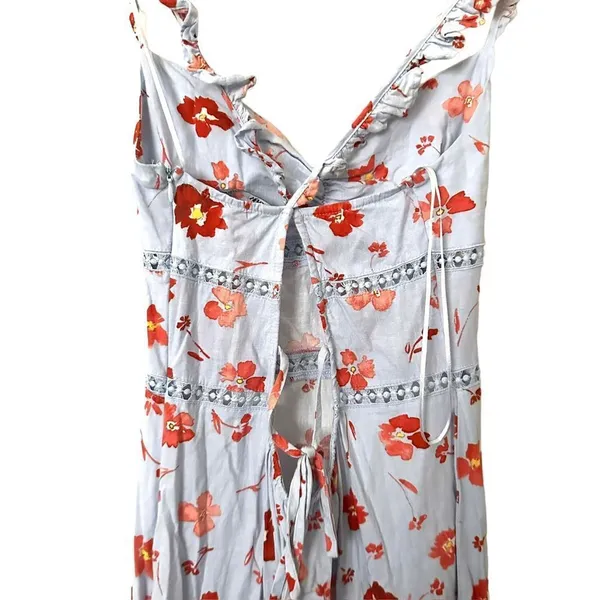 ZARA Floral Open Back Linen‎ Blend Midi Dress Sz Small - Image 6