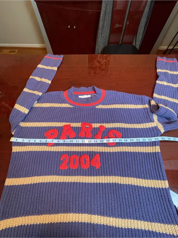 Altar'd State Striped Chunky Knit Fisherman Sweater Slouchy Blue Beige Size M - Image 8