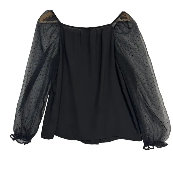 Banana Republic Blouse Black Sheer Puff Sleeve Romantic Victorian‎ Goth Chic S - Image 4